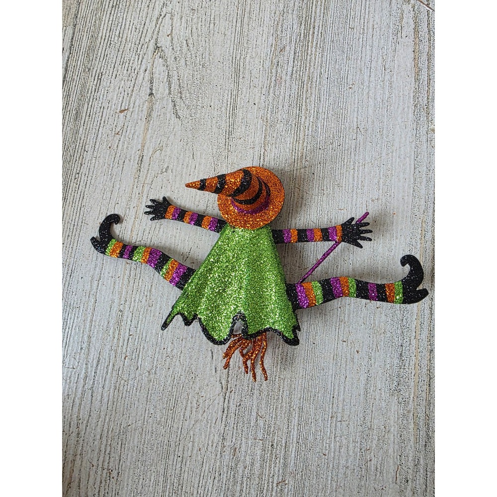 Vintage Pier 1 witch glitter ornament broom Halloween tree decor